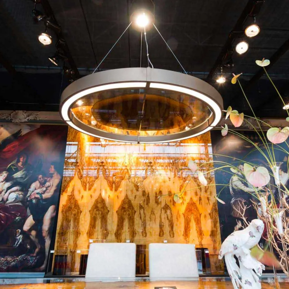 Moderner Kronleuchter aus Stahl und Glas mit Holzeinsatz Made in Italy - Seoul