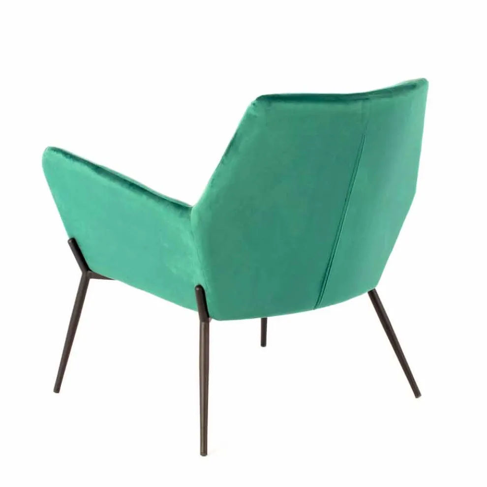 Moderner Lounge Chair aus petrolgrünem Samt und schwarzem Metall - getönt