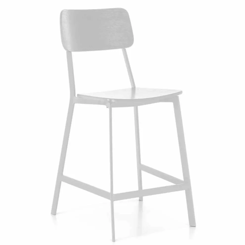 Moderner Metallhocker mit Sitz und Rückenlehne aus Holz, 2 Stück - Habibi