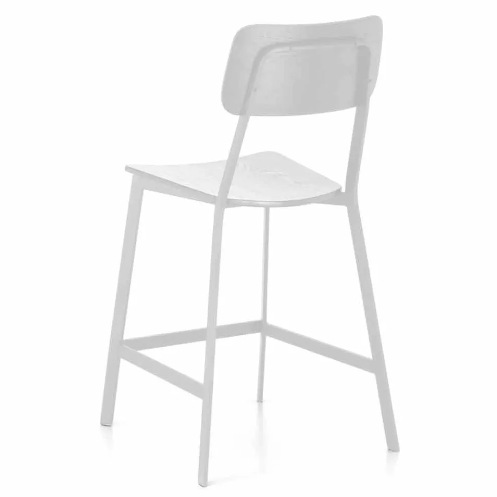 Moderner Metallhocker mit Sitz und Rückenlehne aus Holz, 2 Stück - Habibi