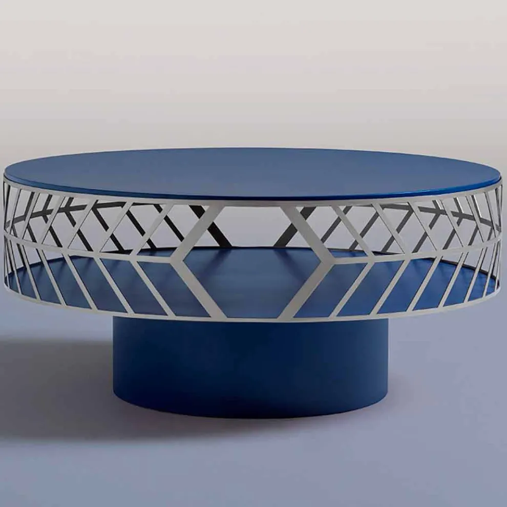 Moderner niedriger Design-Couchtisch in Blau oder Bordeaux mit Ring – Lok