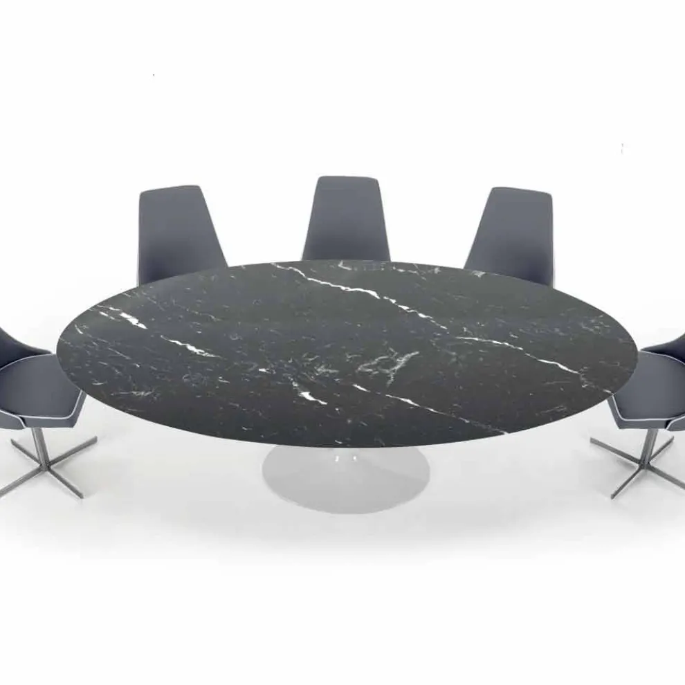 Moderner ovaler Tisch aus Carrara- oder schwarzem Marquinia-Marmor, hergestellt in Italien – Dollars