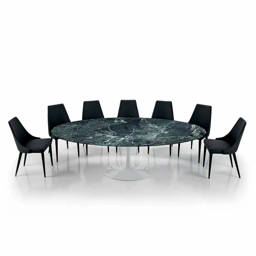 Moderner ovaler Tisch aus Carrara- oder schwarzem Marquinia-Marmor, hergestellt in Italien – Dollars
