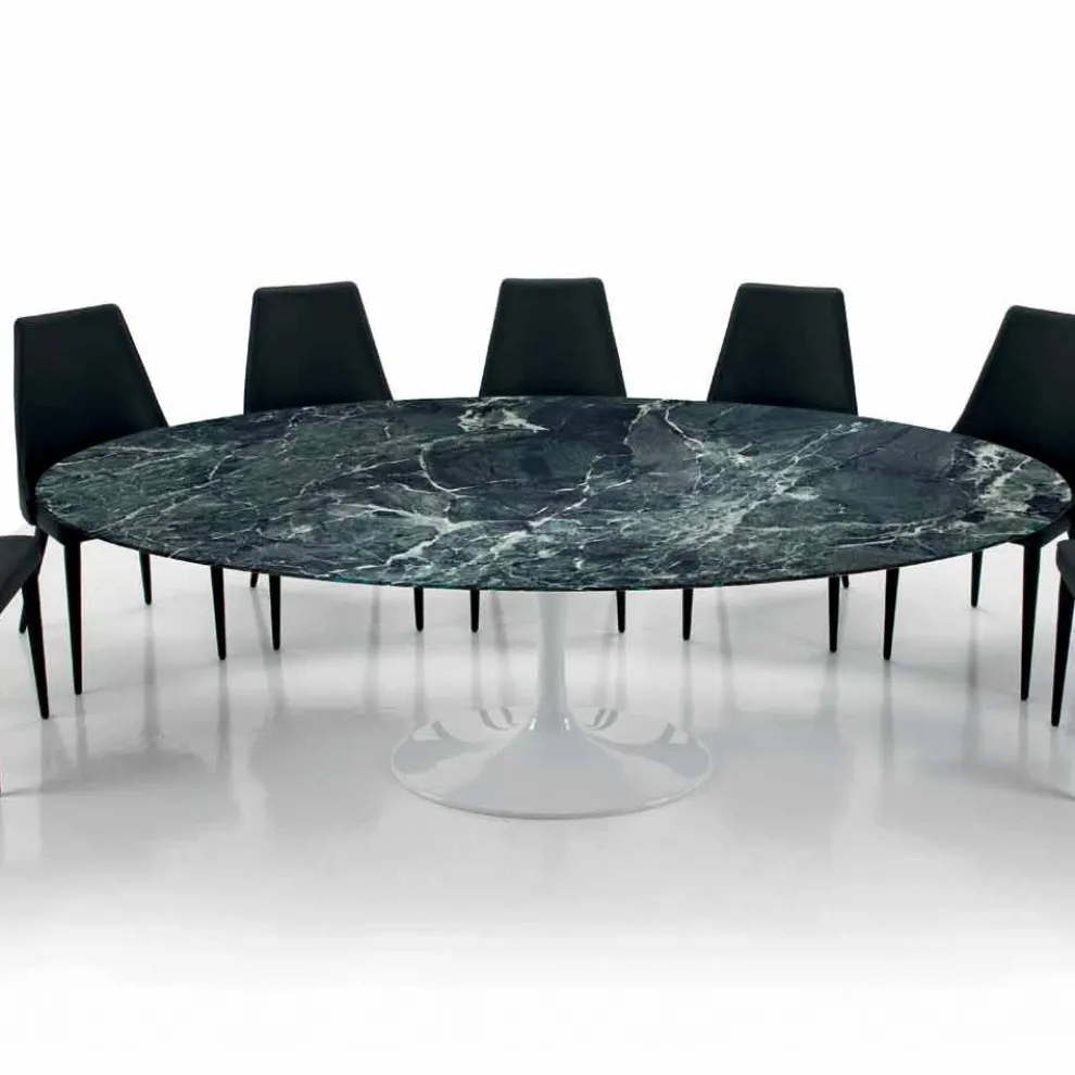 Moderner ovaler Tisch aus Carrara- oder schwarzem Marquinia-Marmor, hergestellt in Italien – Dollars