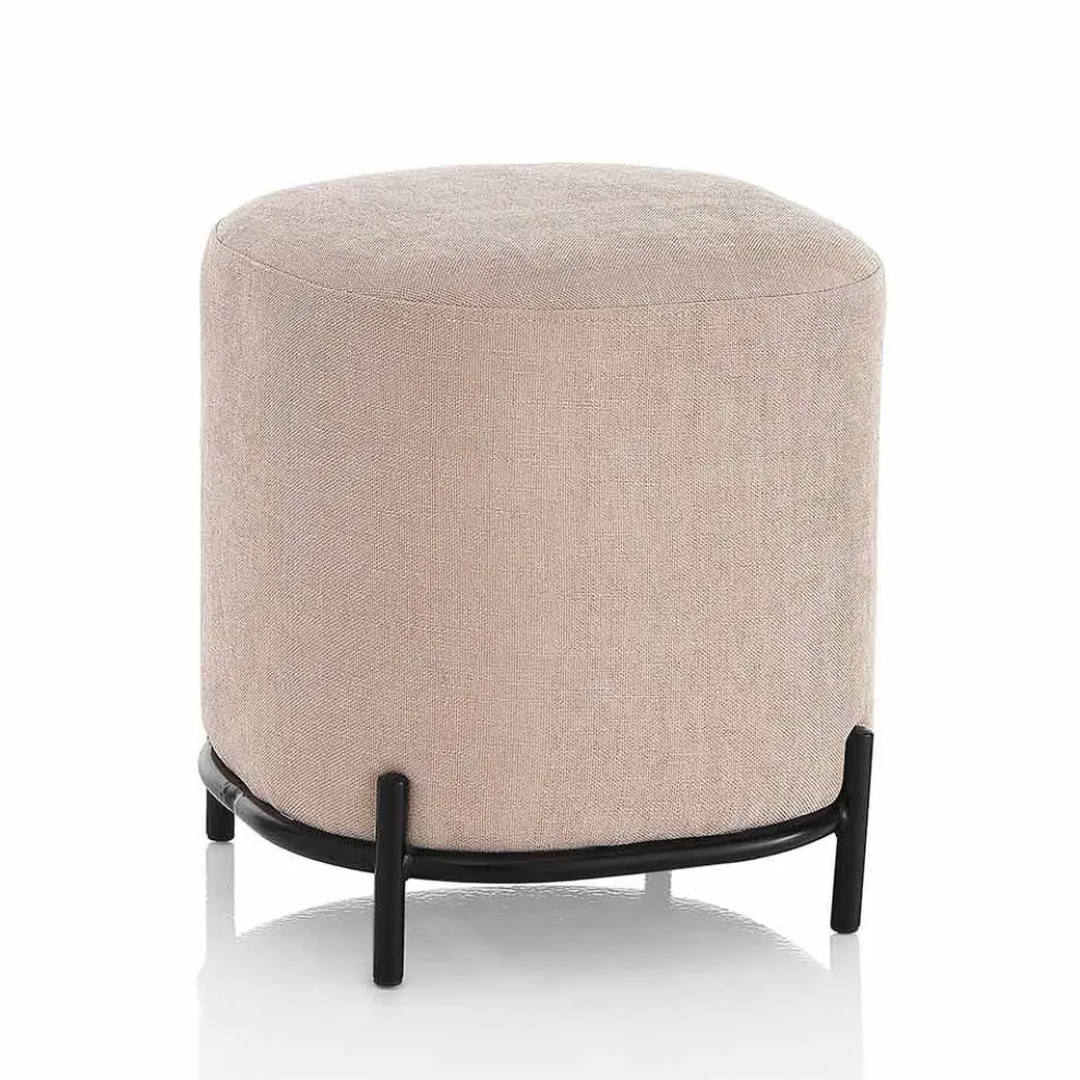 Moderner quadratischer Hocker gepolstert und mit puderrosa Stoff bezogen - Pocus