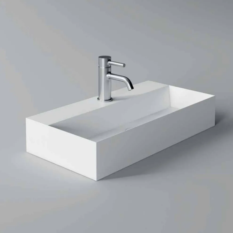 Moderner rechteckiger Aufsatz oder hängender Waschtisch 60x30 cm in Keramik - Akt