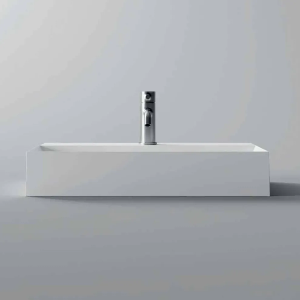 Moderner rechteckiger Aufsatz oder hängender Waschtisch 60x30 cm in Keramik - Akt