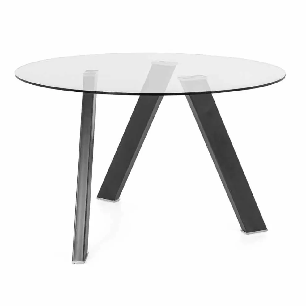 Moderner runder Esstisch aus Glas und Metall - Tontolone