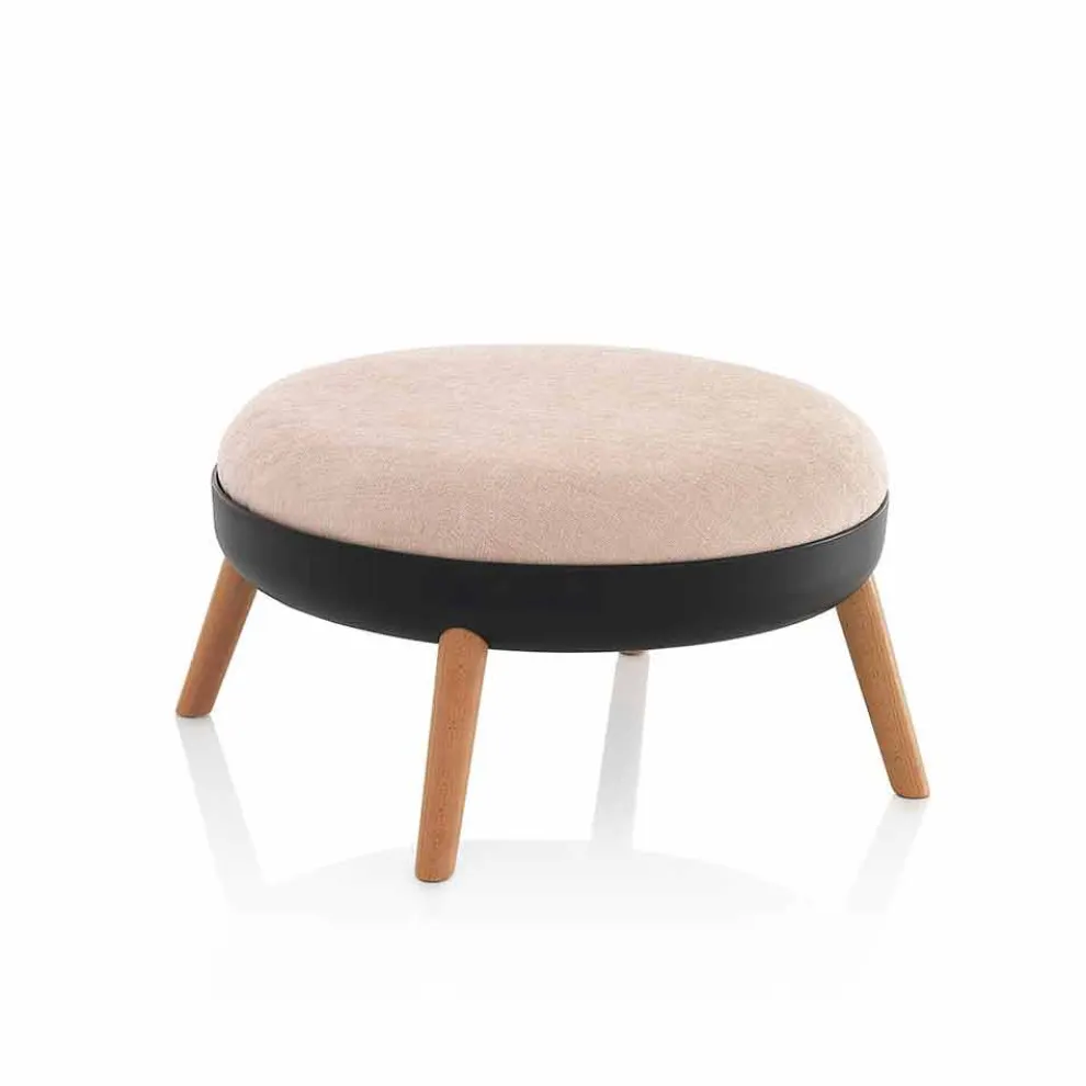 Moderner runder Stoffpuff mit PVC-Sockel und Metallbeinen - Ficus