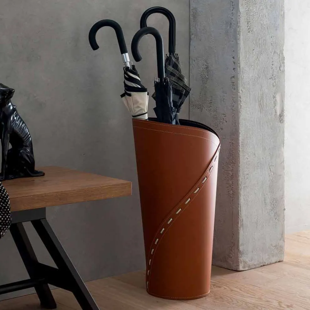 Moderner Schirmständer aus regeneriertem Katrina-Leder, hergestellt in Italien