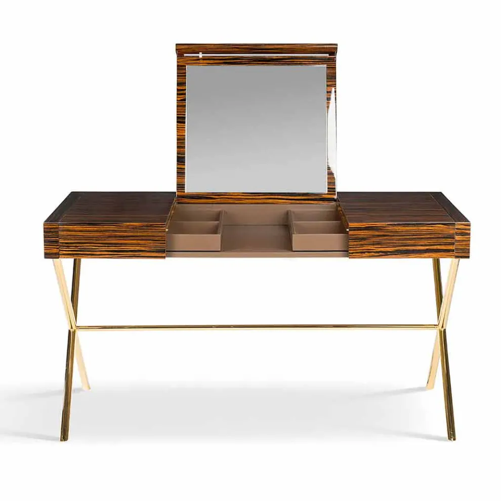 Moderner Schminktisch Ada 3 mit zu öffnender Platte aus glänzendem Ebenholz