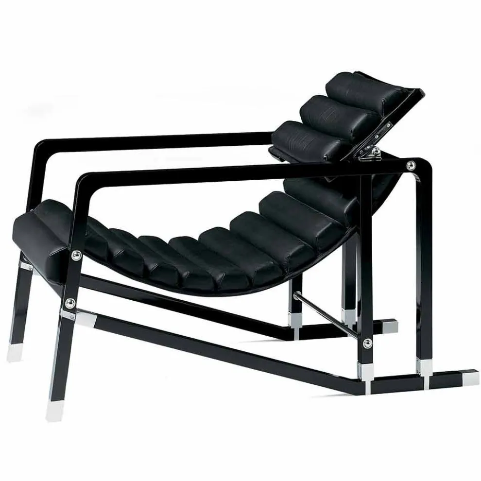 Moderner Sessel aus glänzend schwarz lackiertem Holz und Leder Made in Italy - Conga