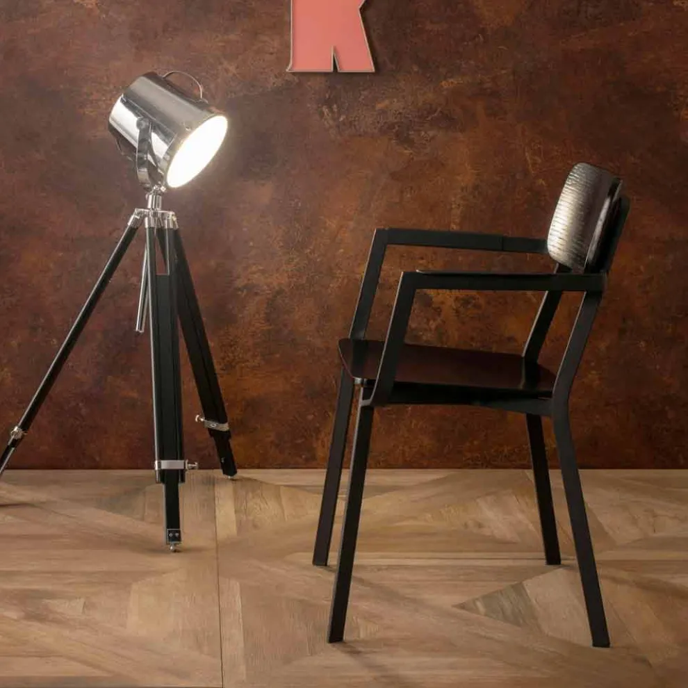 Moderner Sessel in modernem Design aus Metall und Holz 4 Stück -Elmas