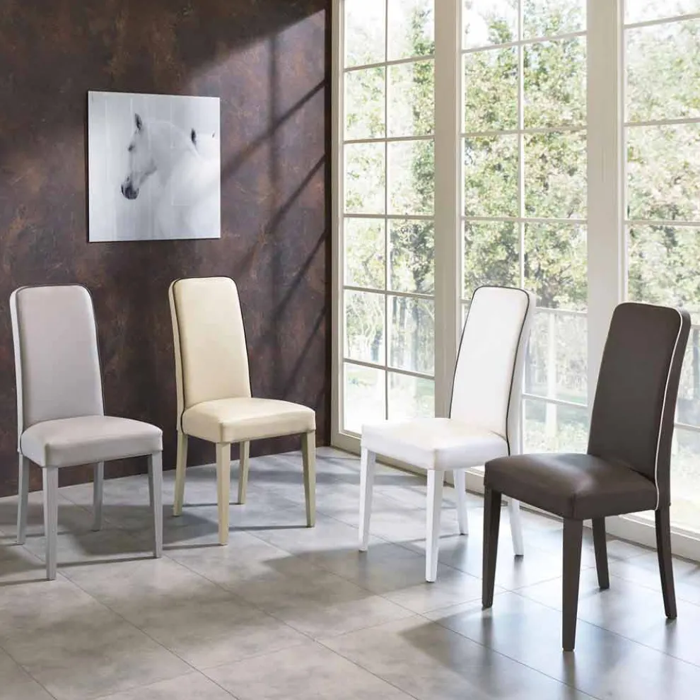 Moderner Stuhl aus Buchenholz und Kunstleder 4-teilig - Fanny