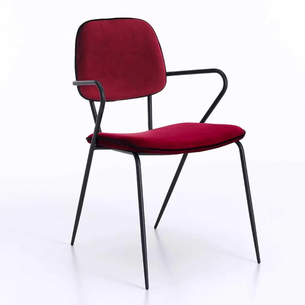 Moderner Stuhl mit Armlehnen und Sitzbezug aus Samt, 4 Stück - Cioli