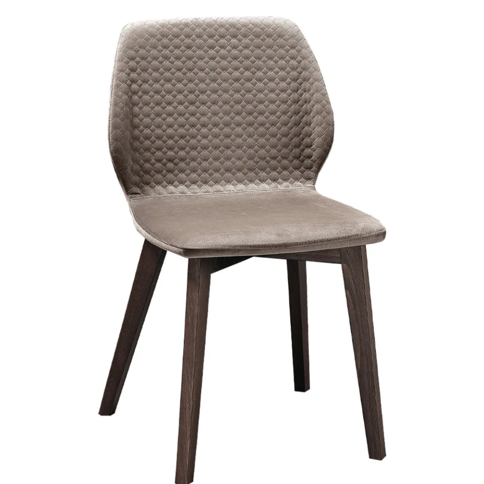 Moderner Stuhl mit elegantem Design aus gestepptem Samt und Holz – Scarat