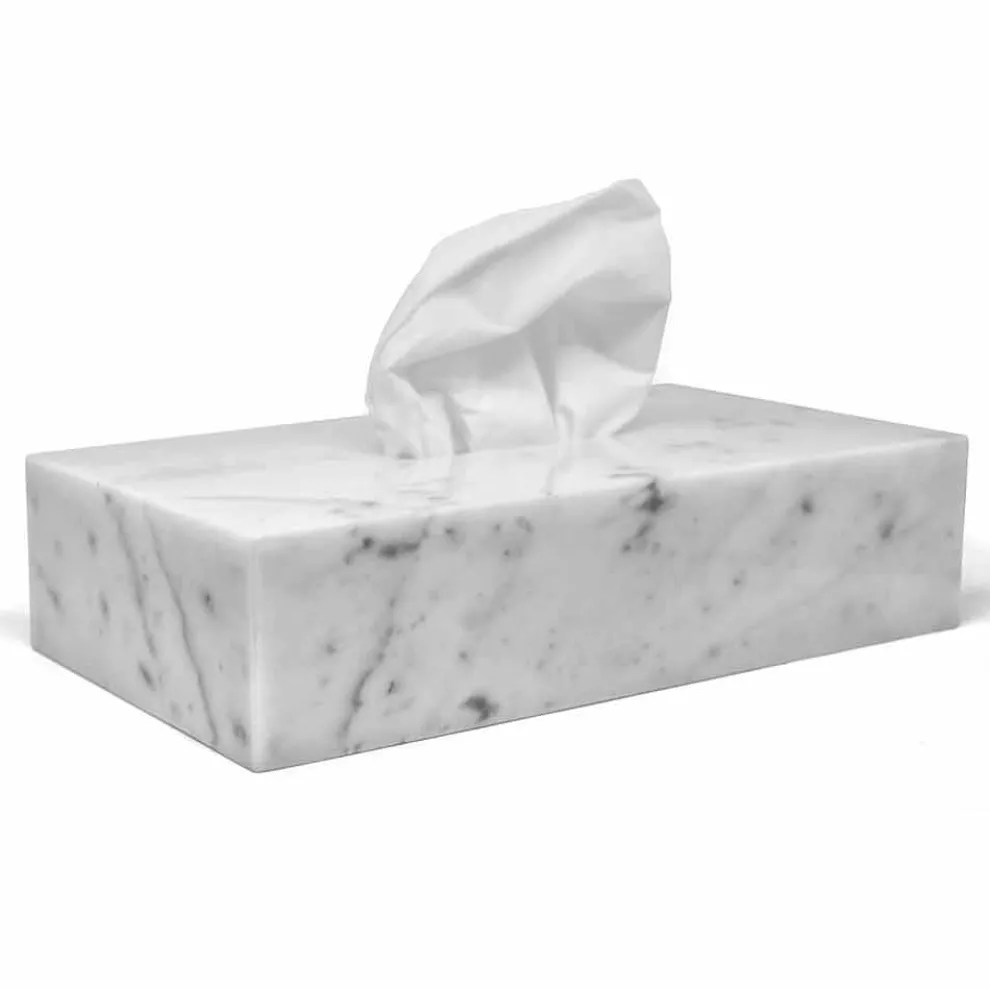 Moderner Taschentuchhalter aus weißem Carrara-Marmor Made in Italy - Rafa