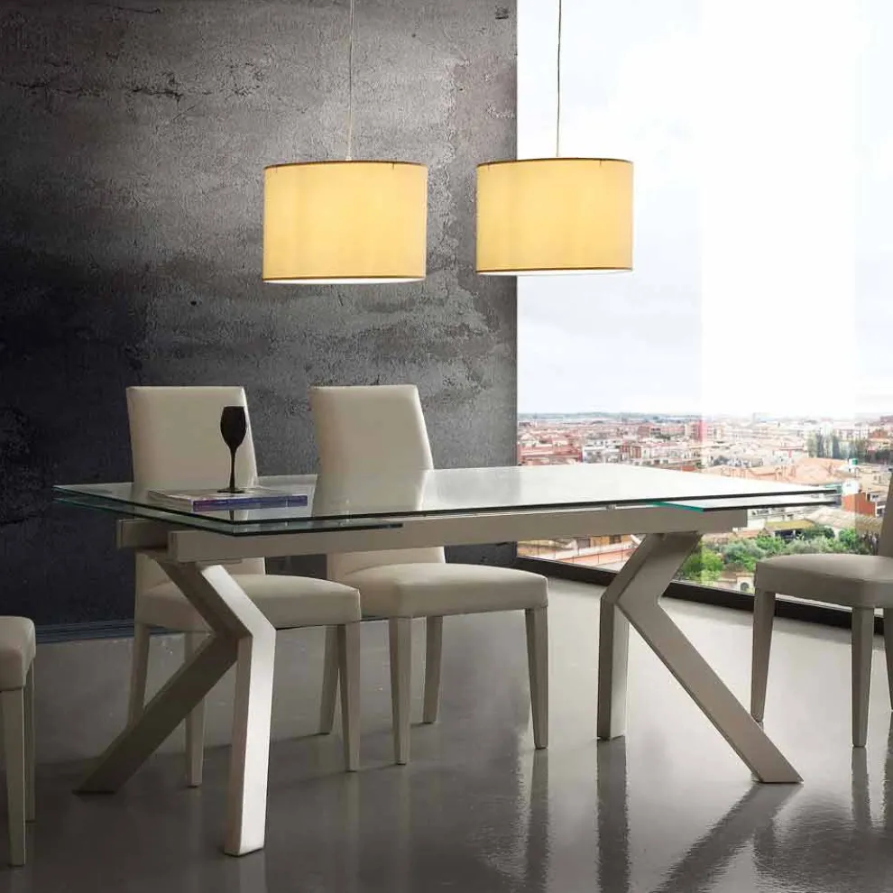 Moderner Tisch ausziehbar aus Metall und Glas Mesa
