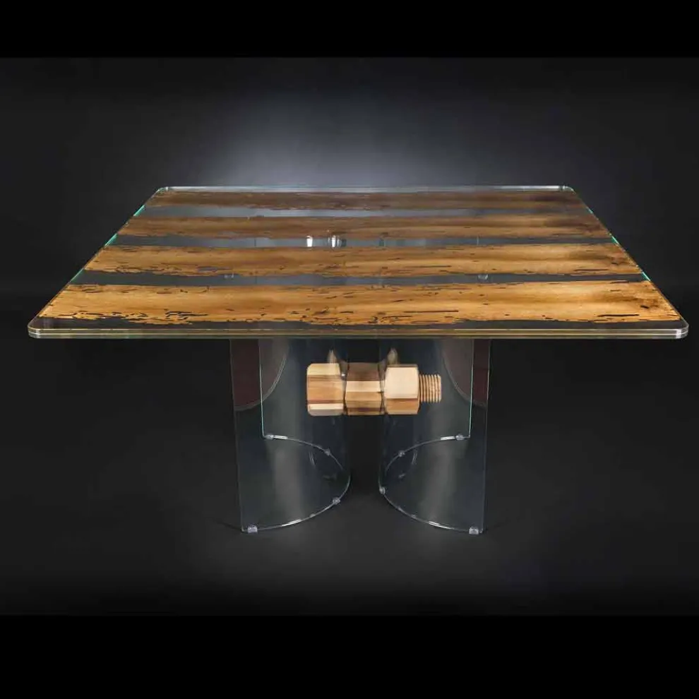 Moderner Tisch aus Holz und Glas Venezia