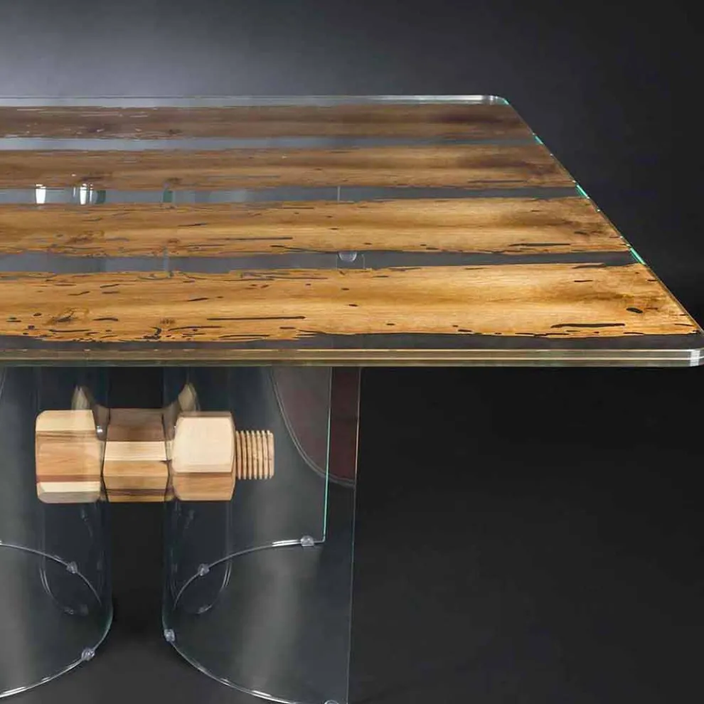 Moderner Tisch aus Holz und Glas Venezia