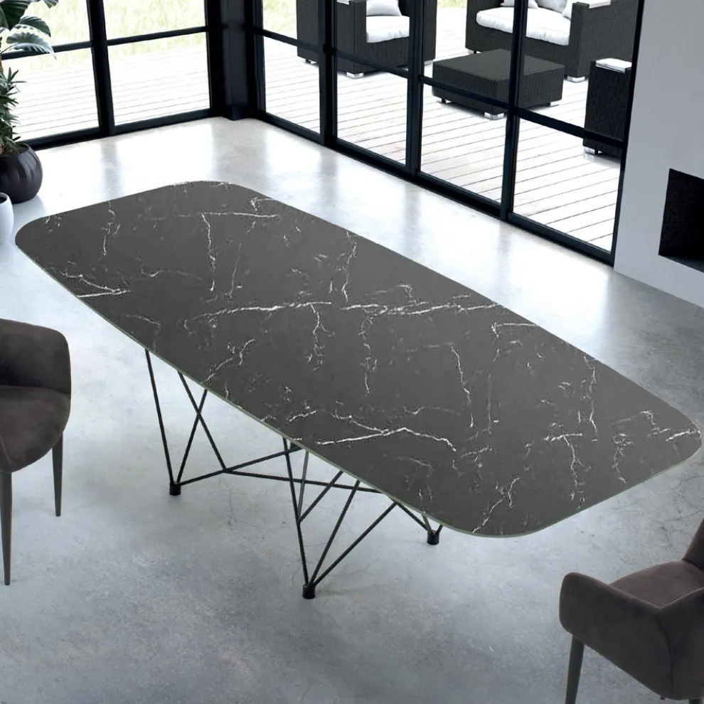 Moderner tonnenförmiger Tisch aus Keramik und Stahl, hergestellt in Italien – Ezzellino