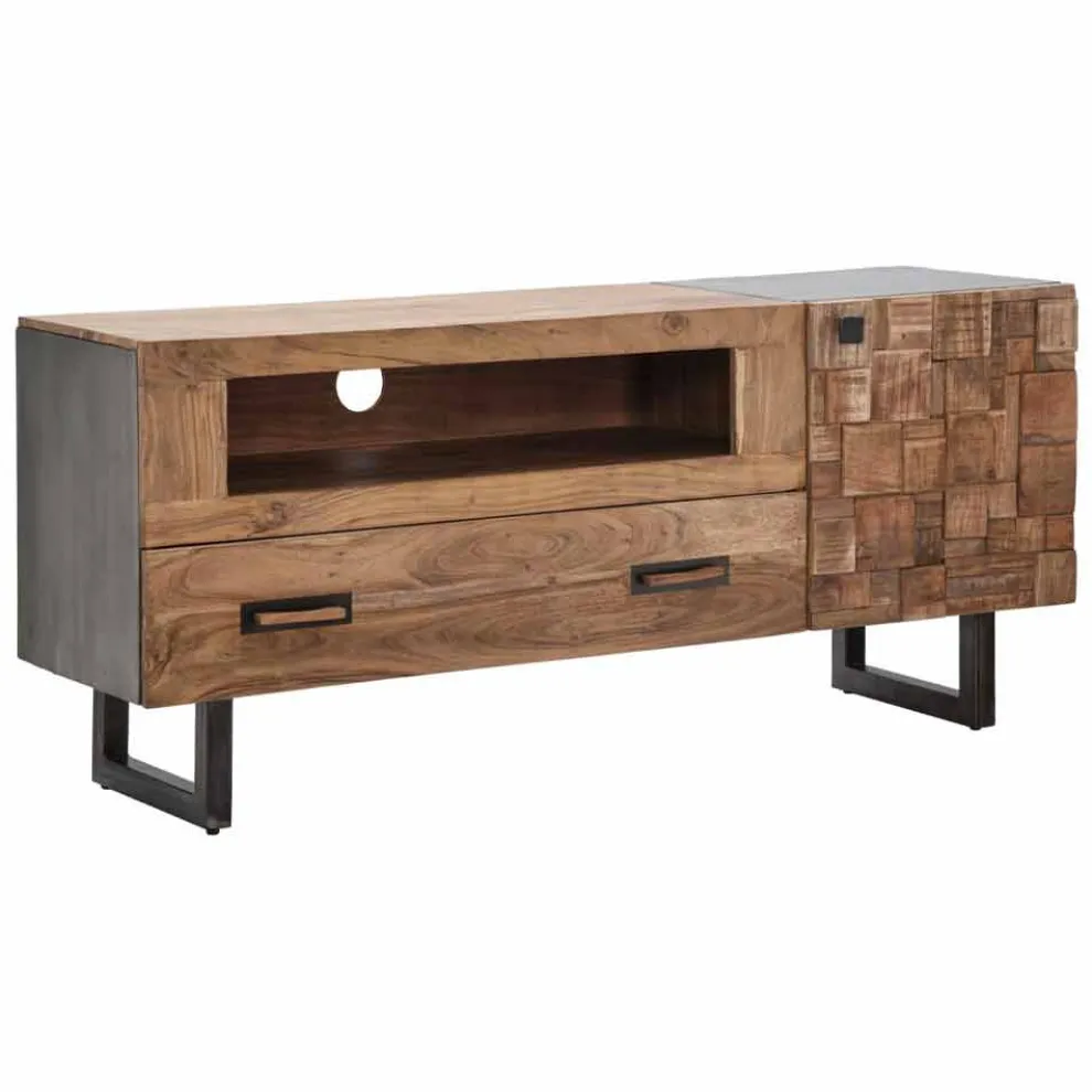 Moderner TV-Schrank aus Eisen und Akazienholz mit Schublade und Tür - Deanna