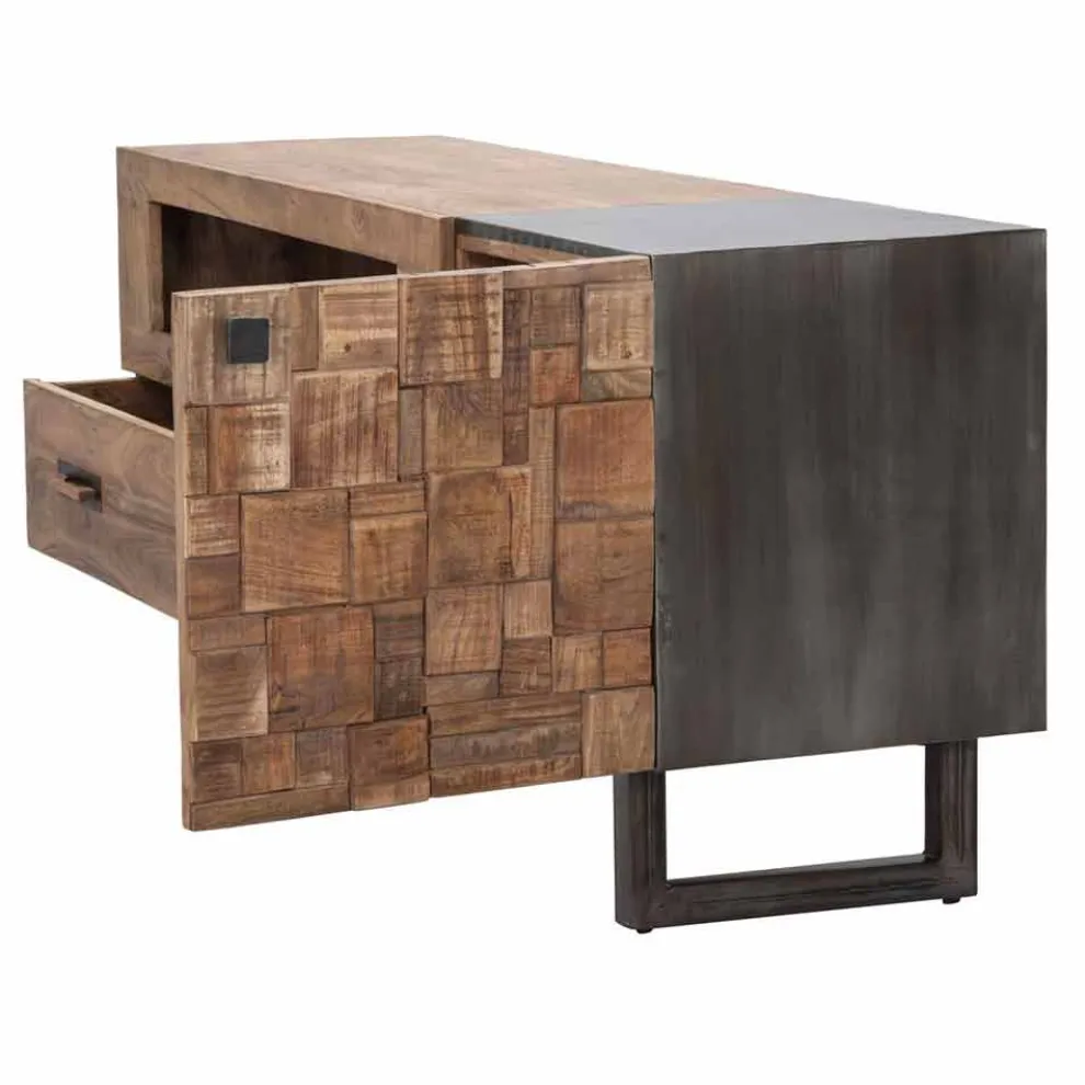 Moderner TV-Schrank aus Eisen und Akazienholz mit Schublade und Tür - Deanna