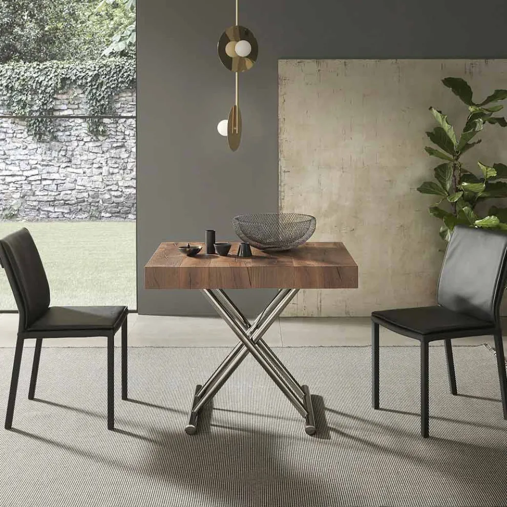 Moderner umwandelbarer Couchtisch aus Holz und Metall, Made in Italy - Spirit
