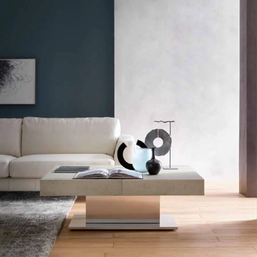 Moderner umwandelbarer Couchtisch, Mörtel-Effekt-Platte Made in Italy - Salomon