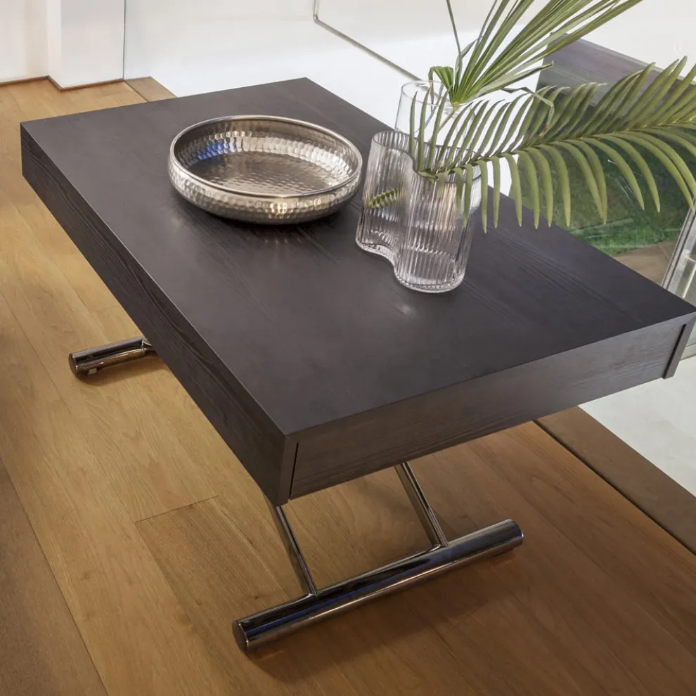 Moderner verwandelbarer Couchtisch aus Metall und Holz Made in Italy - Universe