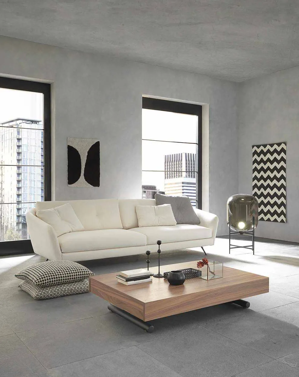 Moderner verwandelnder Couchtisch aus Holz und Metall Made in Italy - Fabio