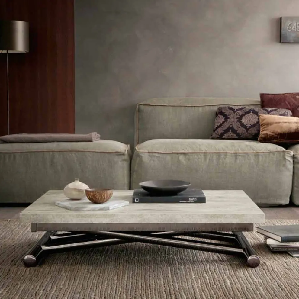 Moderner verwandelnder Couchtisch aus Holz und Metall Made in Italy - Gabri
