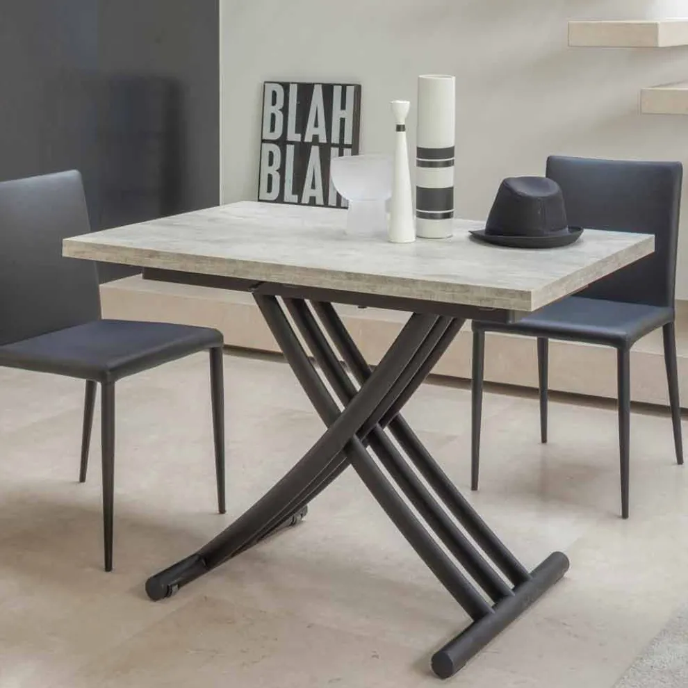 Moderner wandelbarer Couchtisch aus Graphitmetall und Holzplatte - Sistocle