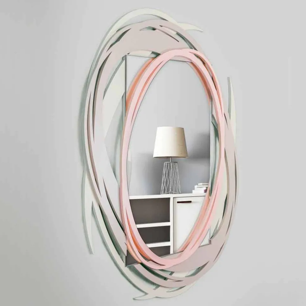 Moderner Wandspiegel mit dekorativem Design aus farbigem Holz - Orbita