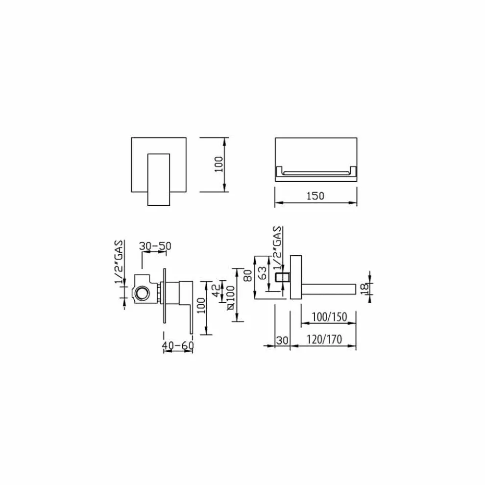 Moderner Wand-Waschtischmischer mit Wasserfallauslauf Made in Italy - Bibo