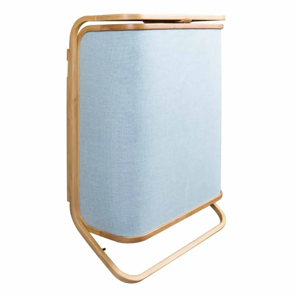 Moderner Wandwäschekorb aus marineblauem Stoff und Bambus Valenza