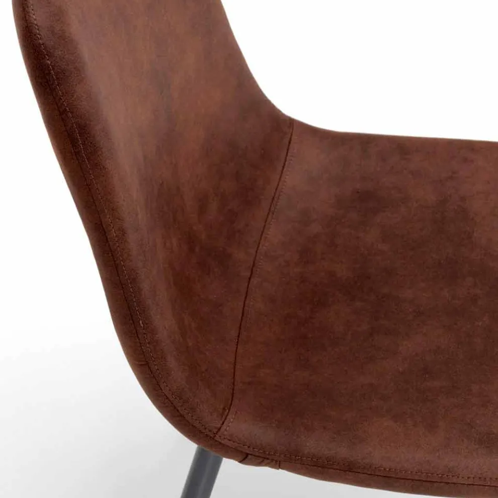 Moderner Wohnstuhl aus braunem Vintage-Kunstleder 4 Stück Elice