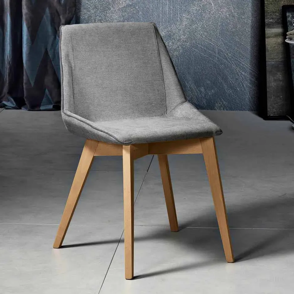 Moderner Wohnzimmerstuhl aus Stoff und Holz, hergestellt in Italien, Oriella