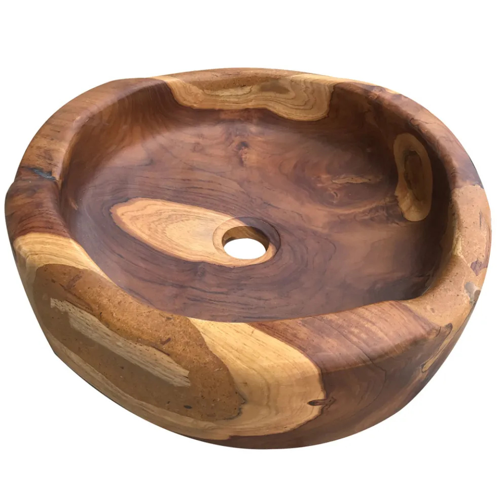 Modernes Arbeitsplattenwaschbecken aus natürlich poliertem Naturteak - Zino