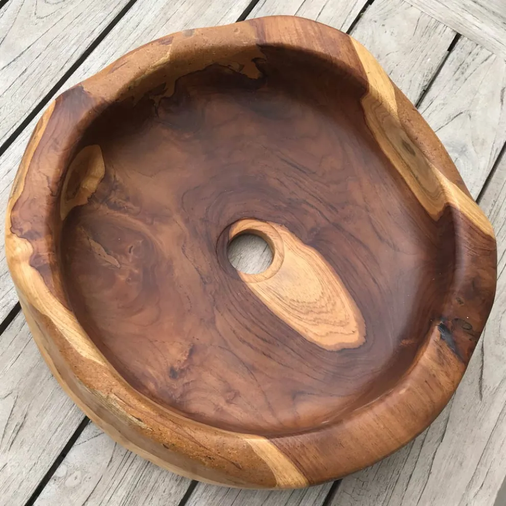 Modernes Arbeitsplattenwaschbecken aus natürlich poliertem Naturteak - Zino