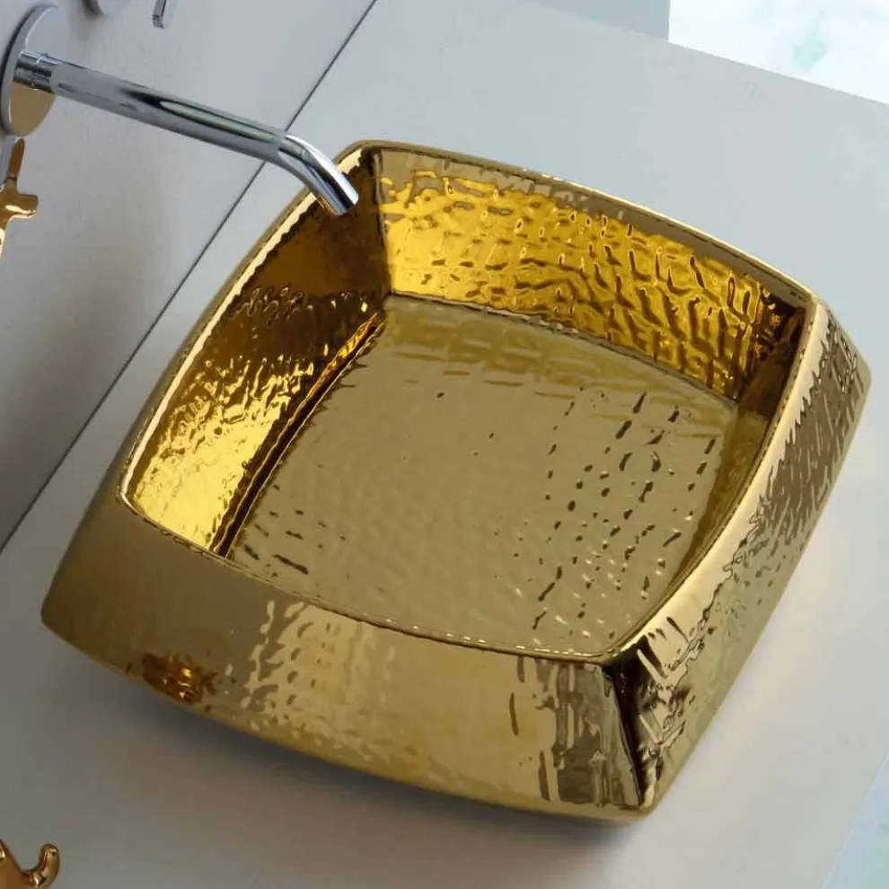 Modernes Aufsatzwaschbecken aus goldener Keramik, hergestellt in Italien Simon