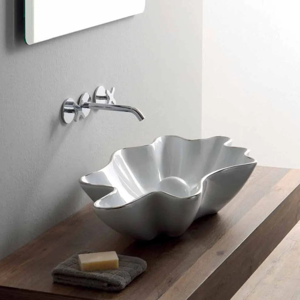 Modernes Aufsatzwaschbecken aus weißer Keramik made in Italy Rayan