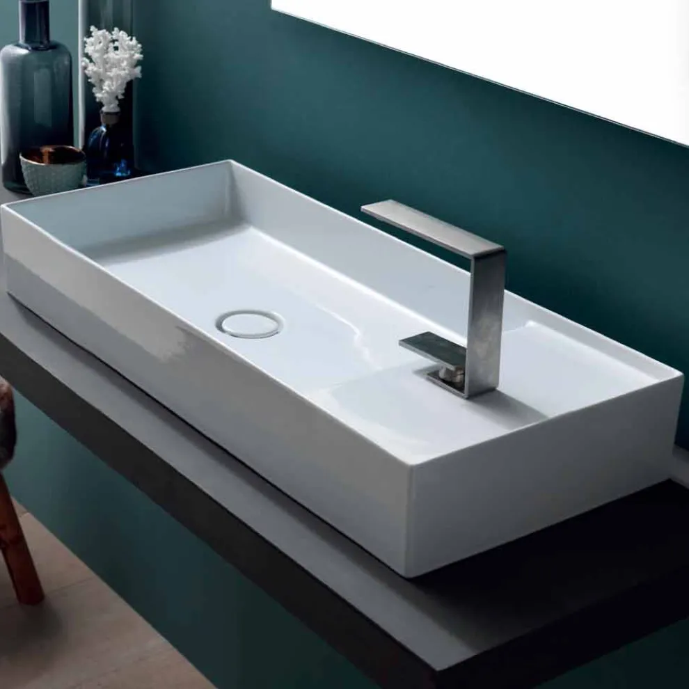 Modernes Aufsatzwaschbecken aus weißer oder farbiger Keramik Sun 85x37 cm