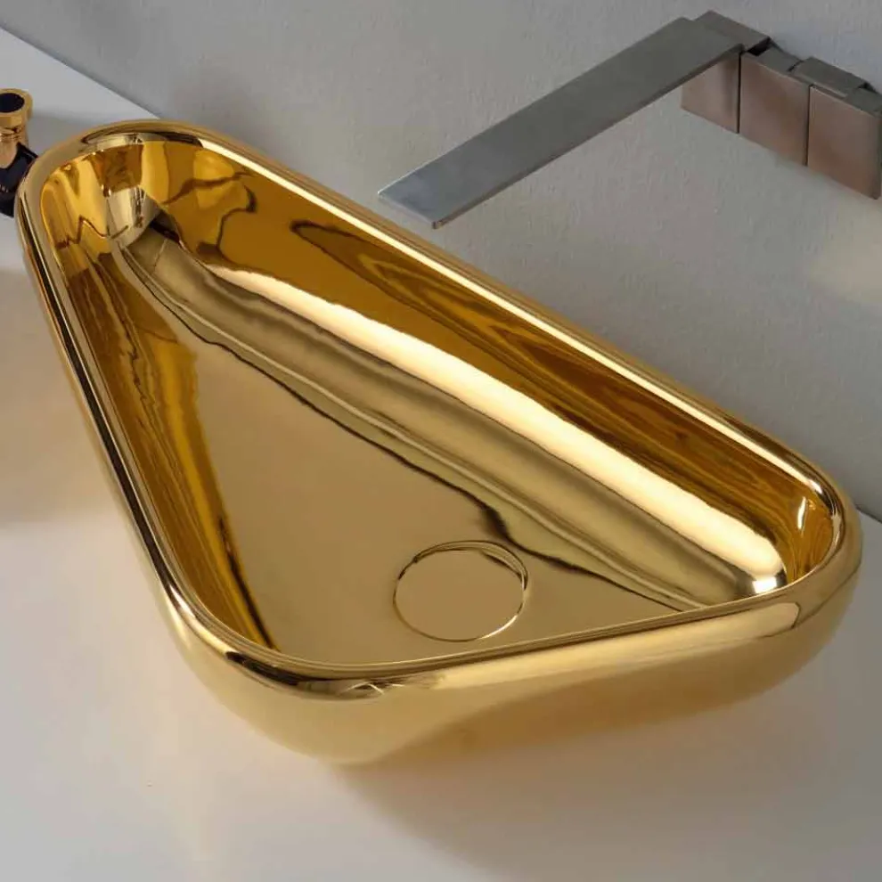 Modernes Aufsatzwaschbecken aus goldener Keramik, hergestellt in Italy Sofia