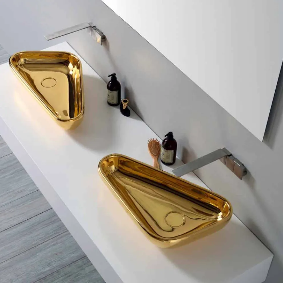 Modernes Aufsatzwaschbecken aus goldener Keramik, hergestellt in Italy Sofia
