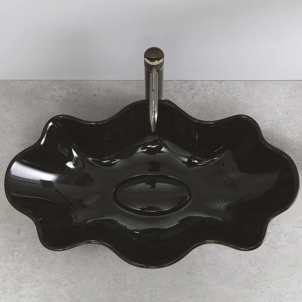 Modernes Aufsatzwaschbecken aus glänzender Keramik L 65 cm Made in Italy - Cube