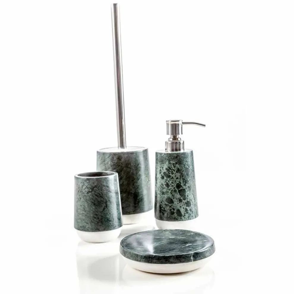 Modernes Badezimmerzubehör aus meliertem grünem Marmor Bombei