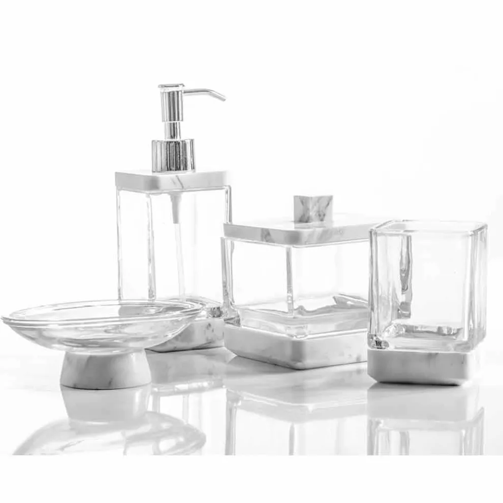 Modernes Badezimmerzubehör aus Calacatta-Marmor und Carona-Glas