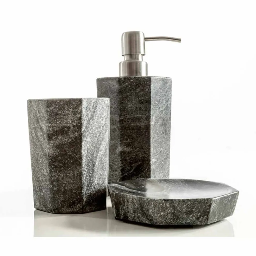Modernes Badezimmerzubehör aus grau geädertem Marmor Montafia