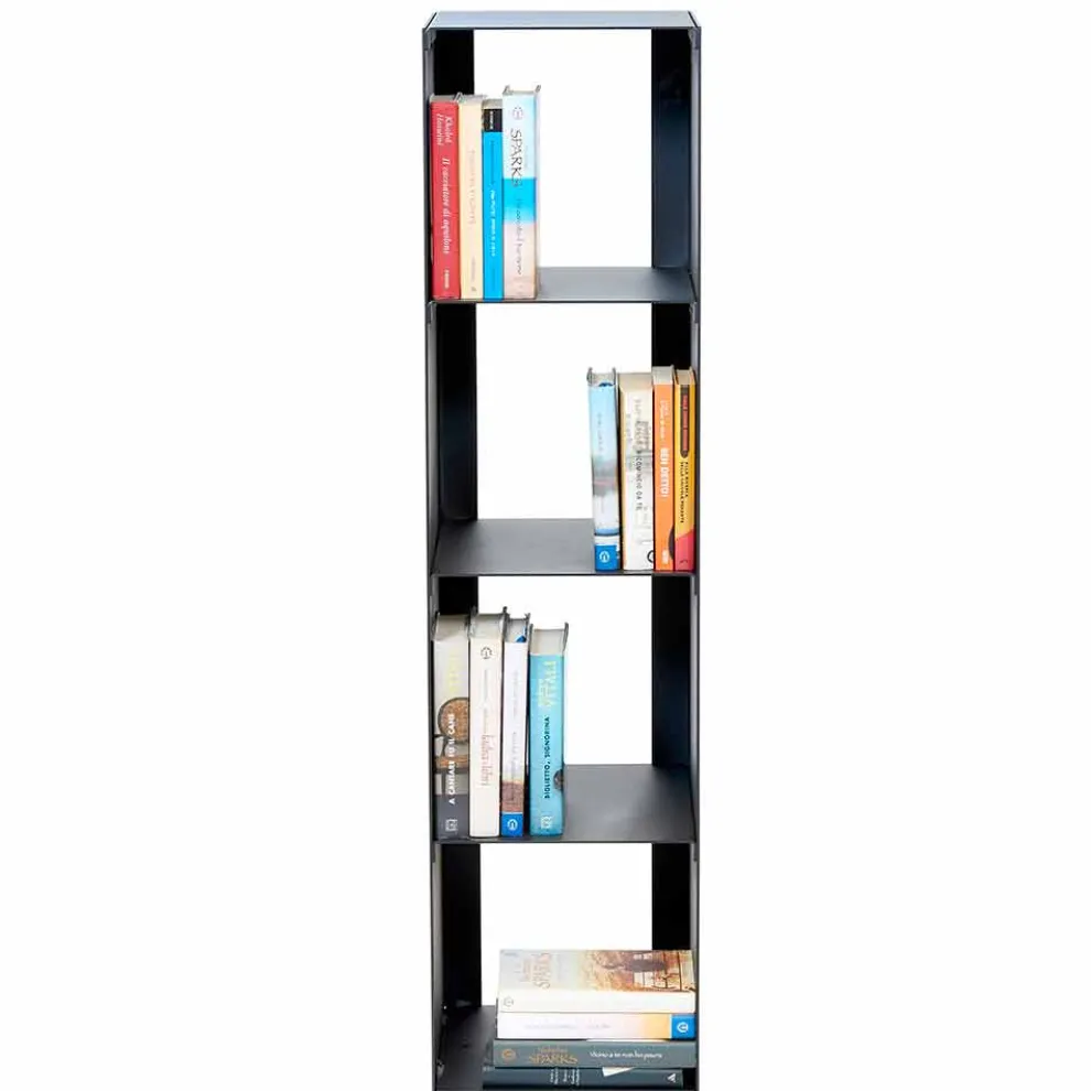 Modernes Boden Bücherregal in Schwarz, Rot, Weiß, Grau Eisen Made in Italy - Cauro